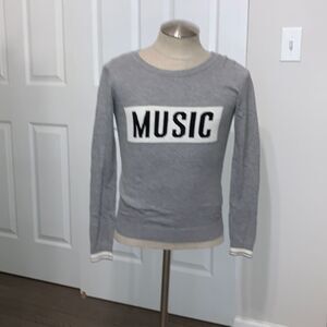 Garage | Women’s Grey Gray Crewneck Knit ‘MUSIC’ Pullover Sweater XS White Black